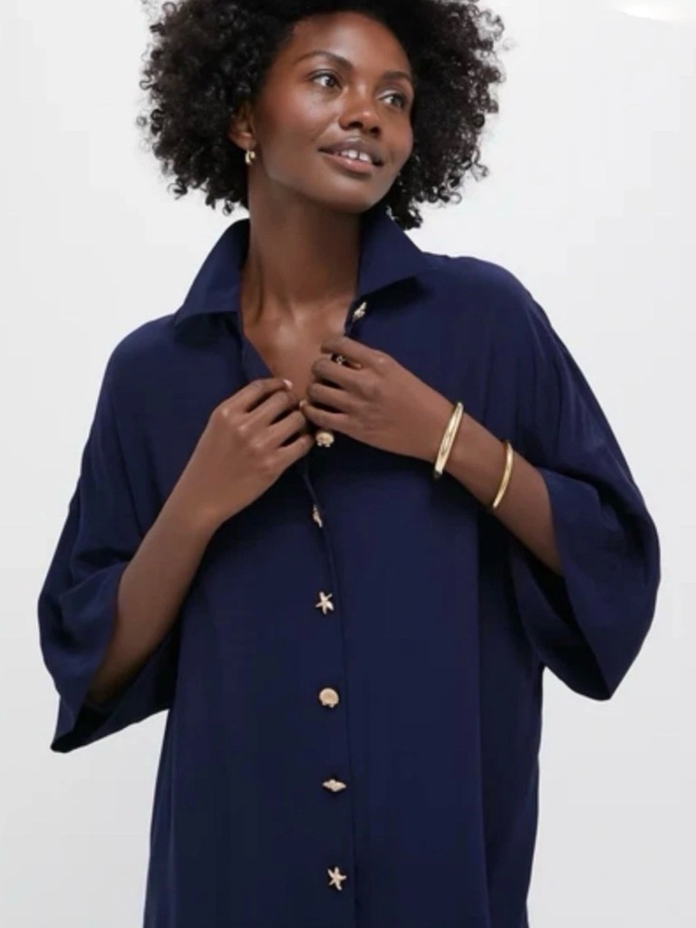 Tuckernuck Navy Viscose Charmeuse Nautilus Blouse Medium M NWT